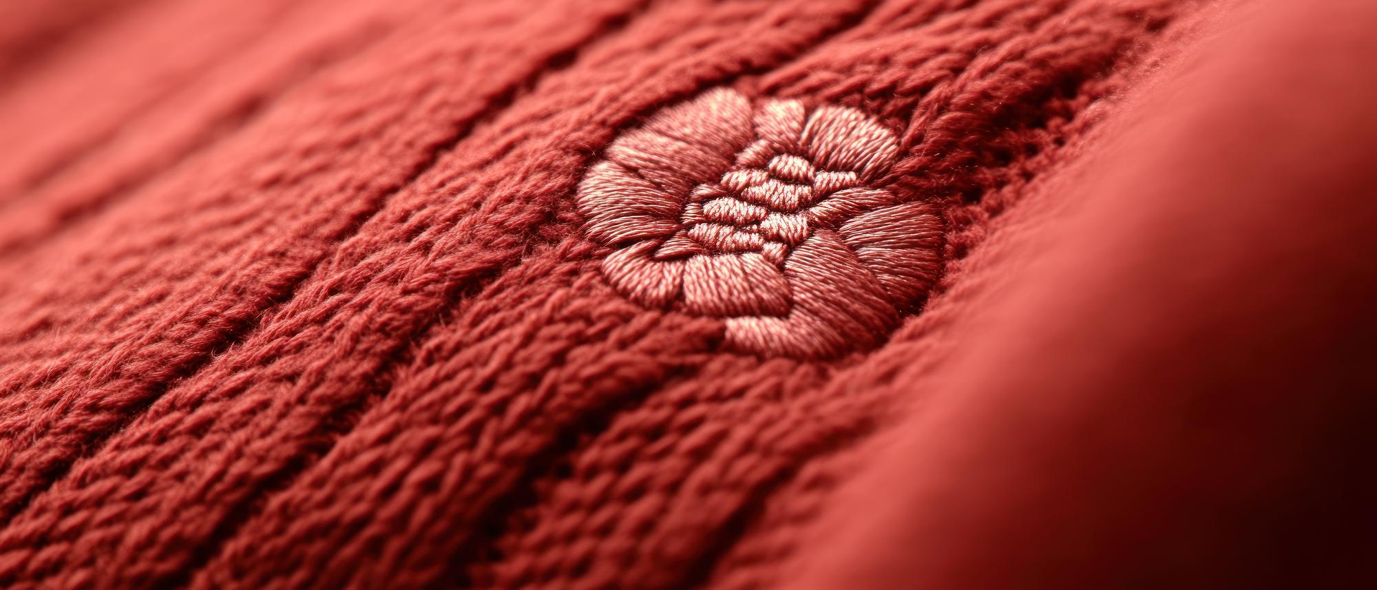 Custom embroidered brand patch on wool